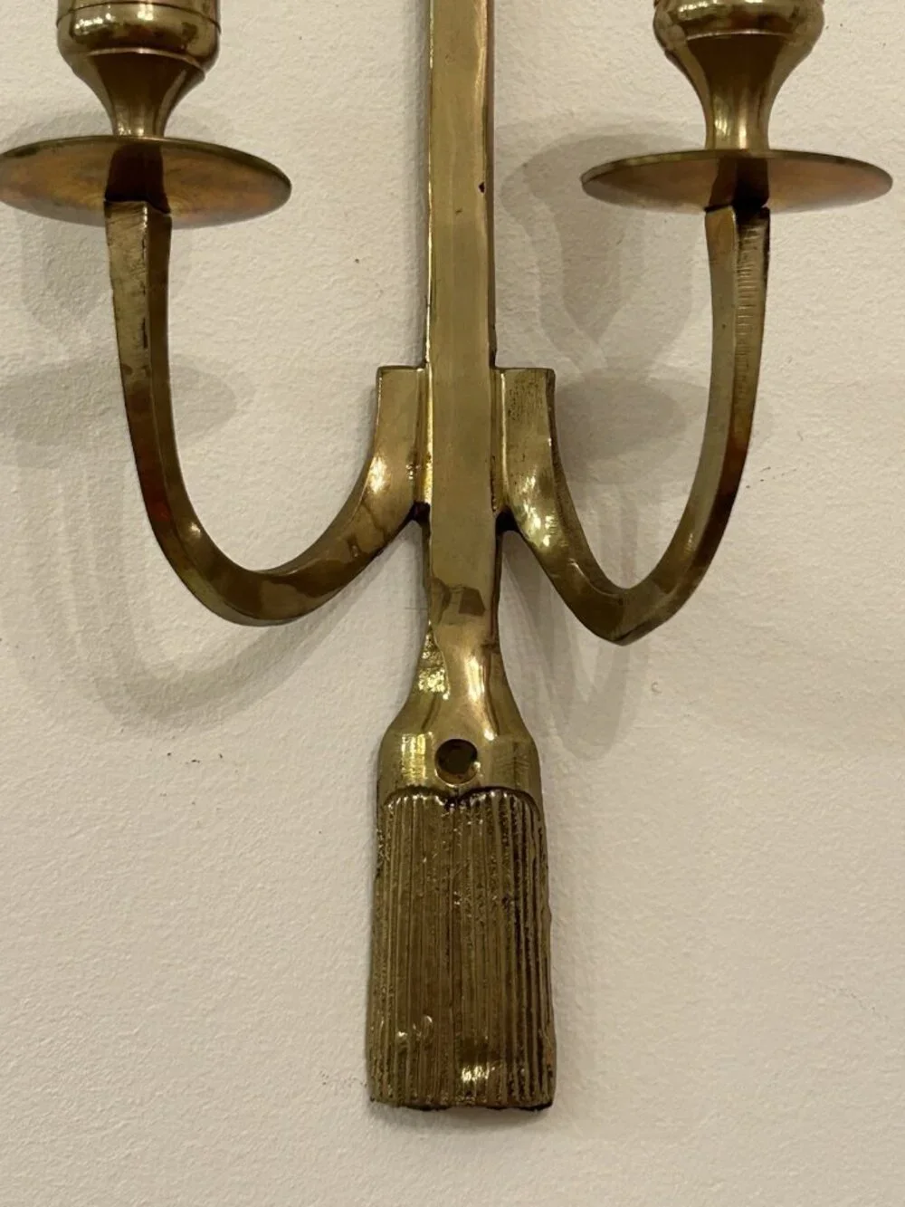 Pair Vintage Brass Bow and Tassel Double Taper Candles Holder Wall Sconces 12” H